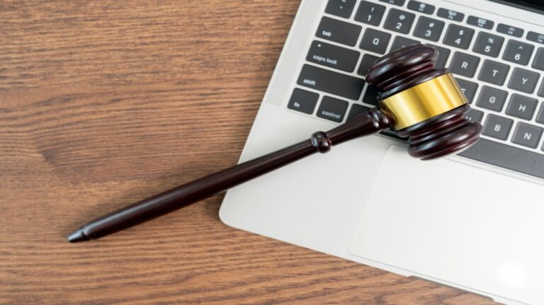 gavel on a computer