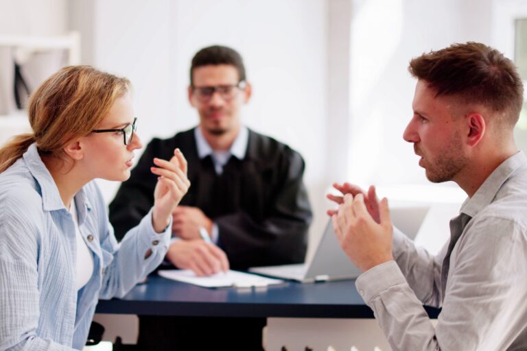 couple arguing infront of judge